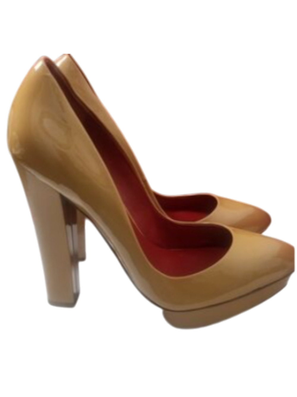 Charles Jourdan Paris Vintage Platform Nude Patent Leather Heels Size 6M
